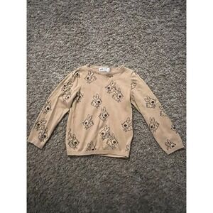 H&M Girls Lightweight Sweater Size 3-4T Light Brown Rabbits Bunnies‎ VGC!